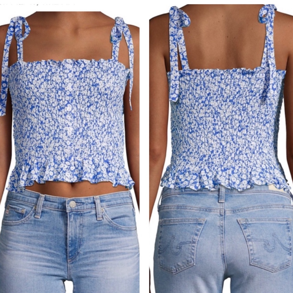 LOST + WANDER Smocked Floral Tie Strap Top M